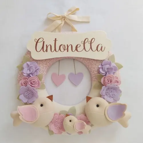 Guirlanda Passarinhos de Feltro Lilás e Rosa - Antonella