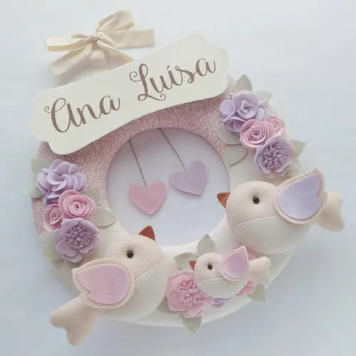 Guirlanda Passarinhos de Feltro Lilás e Rosa - Ana Luísa