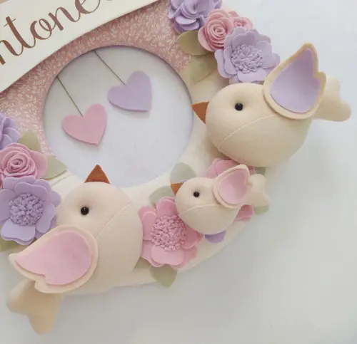 Guirlanda Passarinhos de Feltro Lilás e Rosa - Antonella