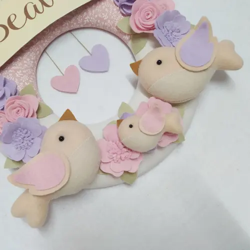 Guirlanda Passarinhos de Feltro Lilás e Rosa - Beatriz
