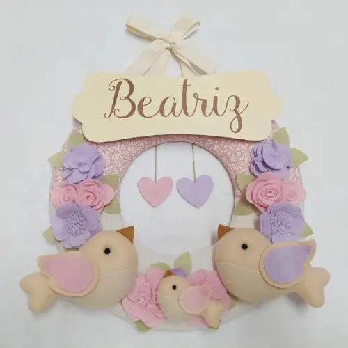 Guirlanda Passarinhos de Feltro Lilás e Rosa - Beatriz