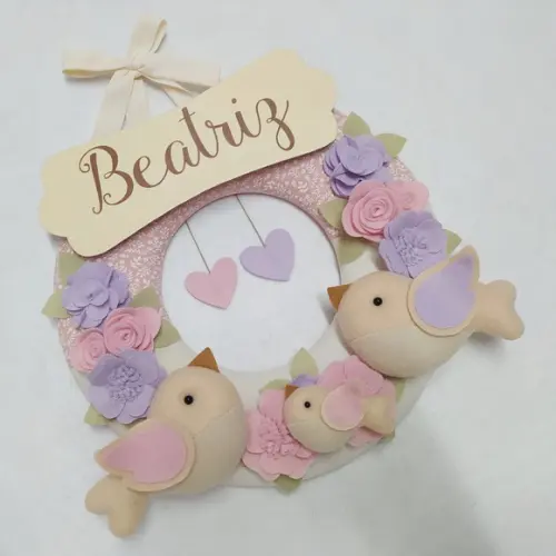 Guirlanda Passarinhos de Feltro Lilás e Rosa - Beatriz