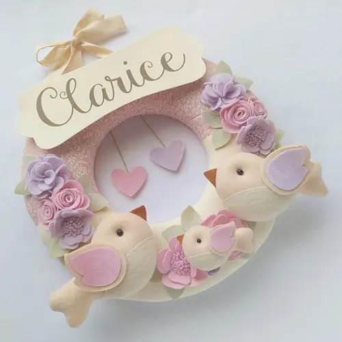 Guirlanda Passarinhos de Feltro Lilás e Rosa - Clarice