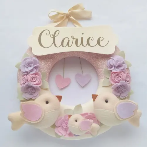 Guirlanda Passarinhos de Feltro Lilás e Rosa - Clarice