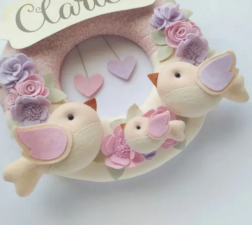 Guirlanda Passarinhos de Feltro Lilás e Rosa - Clarice
