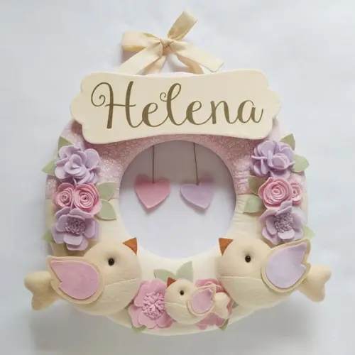 Guirlanda Passarinhos de Feltro Lilás e Rosa - Helena