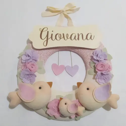 Guirlanda Passarinhos de Feltro Lilás e Rosa - Giovana