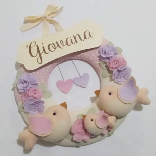 Guirlanda Passarinhos de Feltro Lilás e Rosa - Giovana