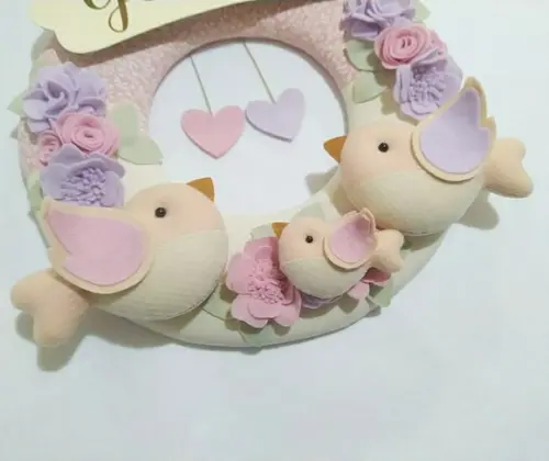 Guirlanda Passarinhos de Feltro Lilás e Rosa - Giovana