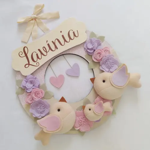 Guirlanda Passarinhos de Feltro Lilás e Rosa - Lavínia