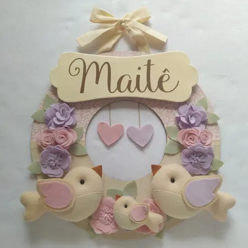 Guirlanda Passarinhos de Feltro Lilás e Rosa - Maitê
