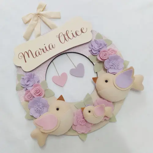 Guirlanda Passarinhos de Feltro Lilás e Rosa - Maria Alice