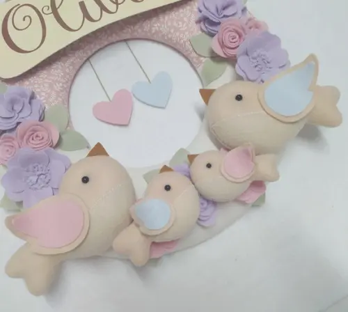 Guirlanda Passarinhos de Feltro Lilás e Rosa Alice