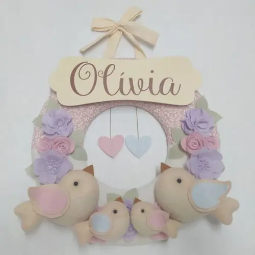 Guirlanda Passarinhos de Feltro Lilás e Rosa Alice