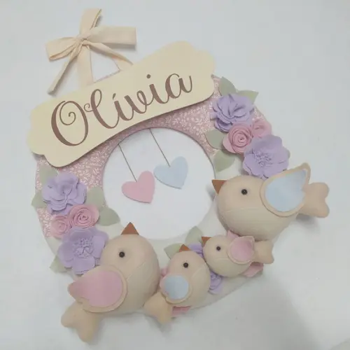 Guirlanda Passarinhos de Feltro Lilás e Rosa Alice