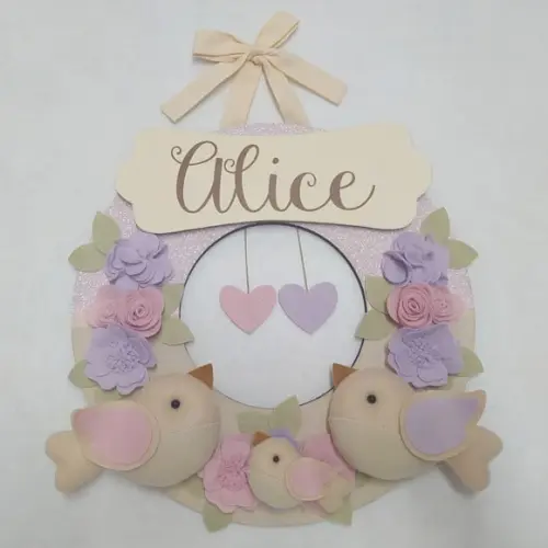 Guirlanda Passarinhos de Feltro Lilás e Rosa Alice