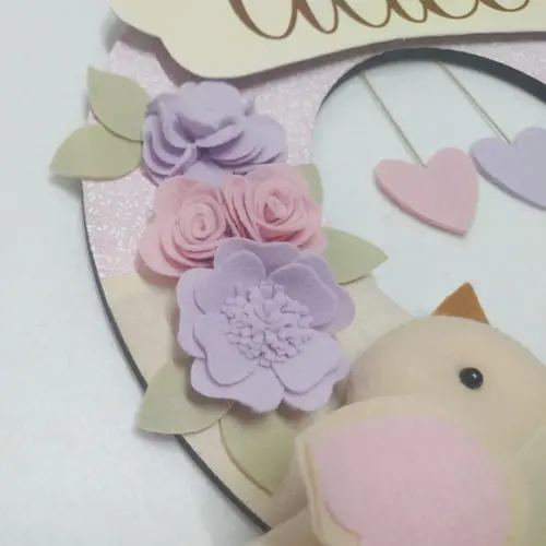 Guirlanda Passarinhos de Feltro Lilás e Rosa Alice