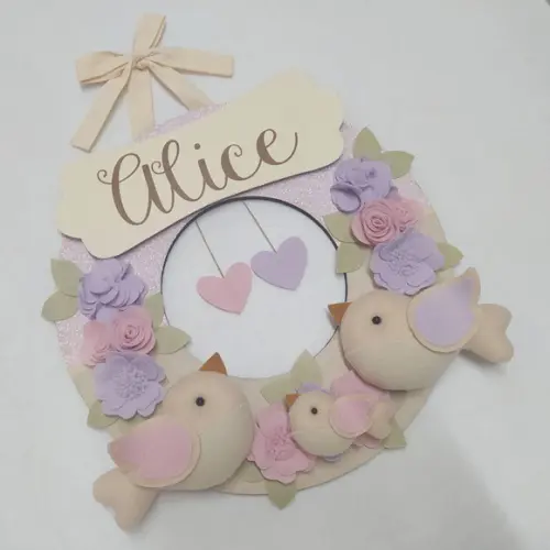 Guirlanda Passarinhos de Feltro Lilás e Rosa Alice