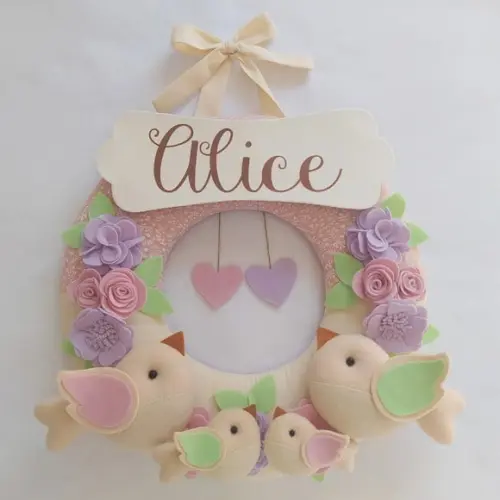 Guirlanda Passarinhos de Feltro Lilás e Rosa Alice