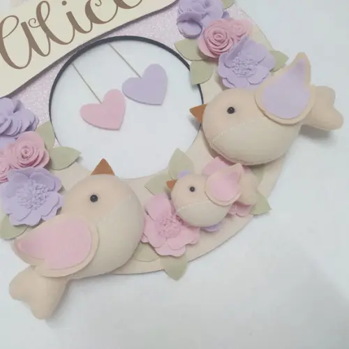 Guirlanda Passarinhos de Feltro Lilás e Rosa Alice