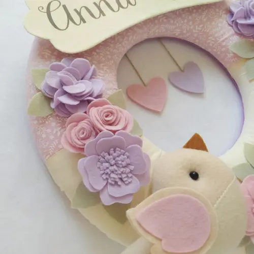 Guirlanda Passarinhos de Feltro Lilás e Rosa Anna Laura