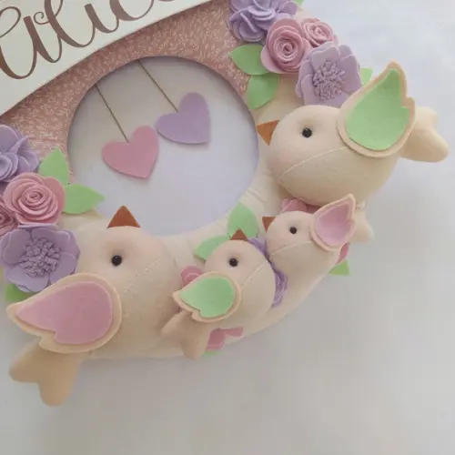 Guirlanda Passarinhos de Feltro Lilás e Rosa Alice