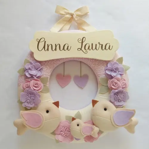 Guirlanda Passarinhos de Feltro Lilás e Rosa Anna Laura
