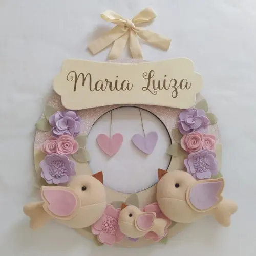 Guirlanda Passarinhos de Feltro Lilás e Rosa Maria Luiza