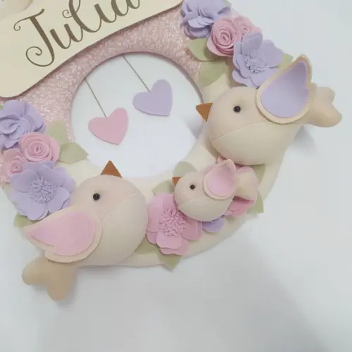 Guirlanda Passarinhos de Feltro Lilás e Rosa Julia