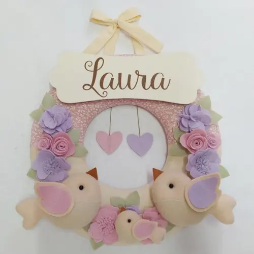 Guirlanda Passarinhos de Feltro Lilás e Rosa Laura