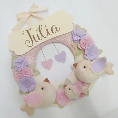 Guirlanda Passarinhos de Feltro Lilás e Rosa Julia