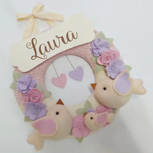 Guirlanda Passarinhos de Feltro Lilás e Rosa Laura