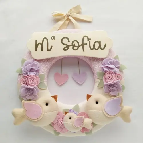 Guirlanda Passarinhos de Feltro Lilás e Rosa Maria Sofia