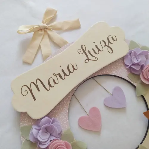 Guirlanda Passarinhos de Feltro Lilás e Rosa Maria Luiza