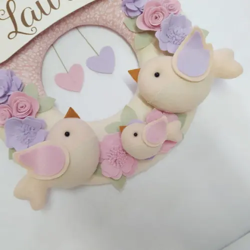 Guirlanda Passarinhos de Feltro Lilás e Rosa Laura
