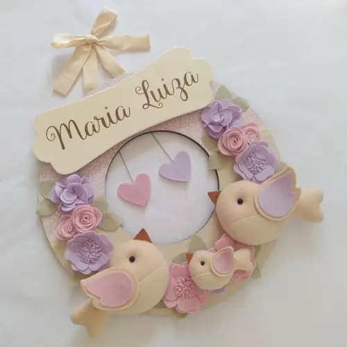 Guirlanda Passarinhos de Feltro Lilás e Rosa Maria Luiza