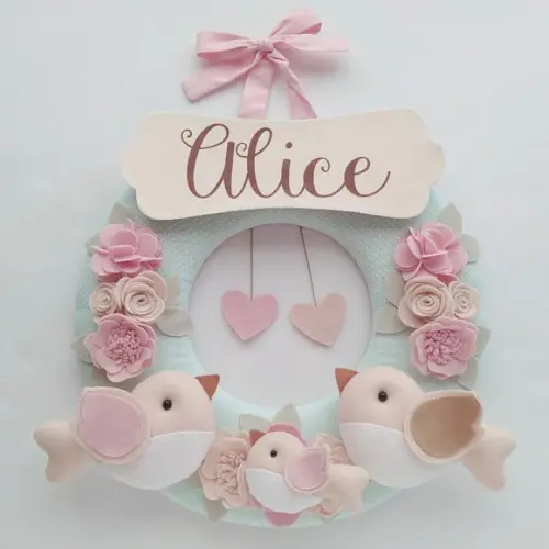 Guirlanda Passarinhos de Feltro Verde e Rosa - Alice
