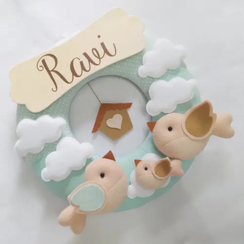 Guirlanda Passarinhos de Feltro Verde e Branco Ravi
