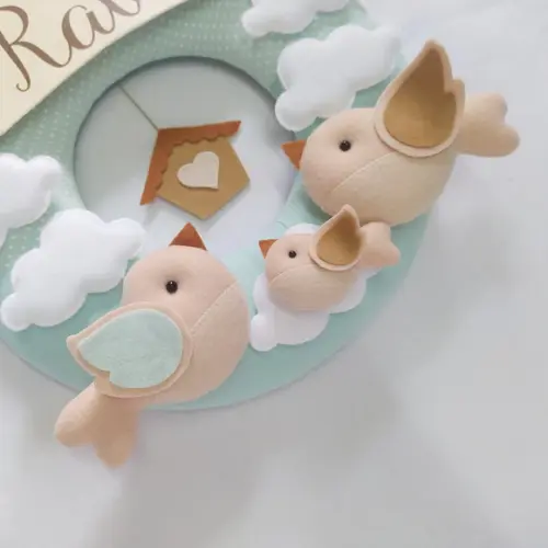 Guirlanda Passarinhos de Feltro Verde e Branco Ravi