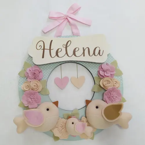 Guirlanda Passarinhos de Feltro Verde e Rosa - Helena