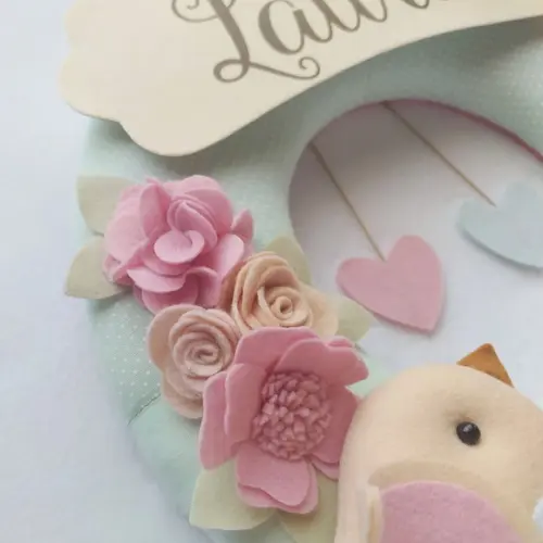 Guirlanda Passarinhos de Feltro Verde e Rosa - Laura