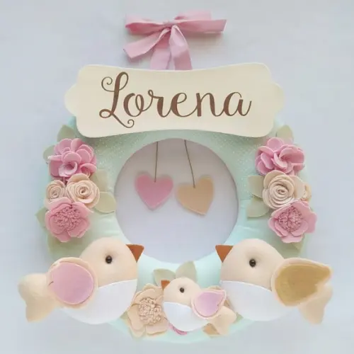 Guirlanda Passarinhos de Feltro Verde e Rosa - Lorena