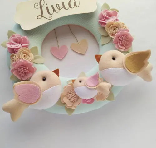 Guirlanda Passarinhos de Feltro Verde e Rosa - Lívia