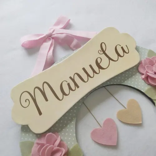 Guirlanda Passarinhos de Feltro Verde e Rosa - Manuela