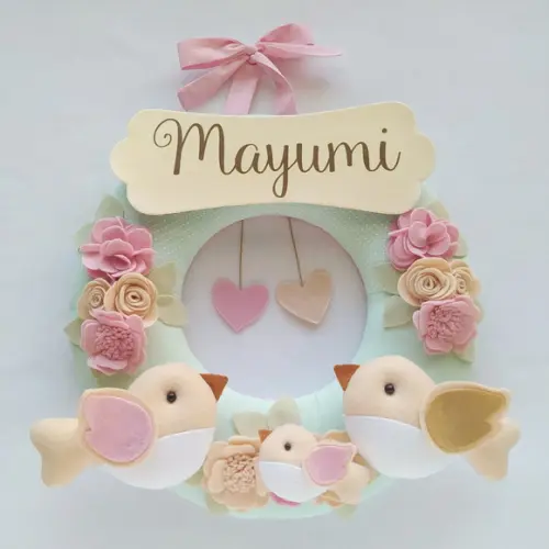 Guirlanda Passarinhos de Feltro Verde e Rosa - Mayumi