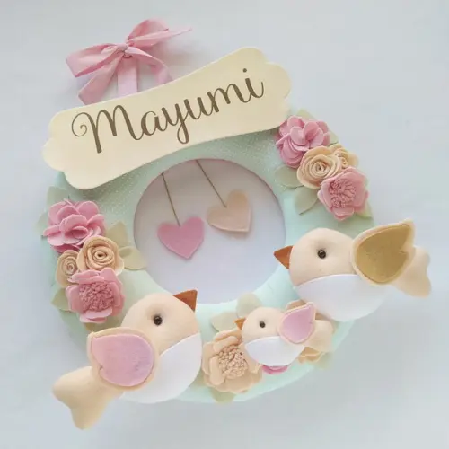 Guirlanda Passarinhos de Feltro Verde e Rosa - Mayumi