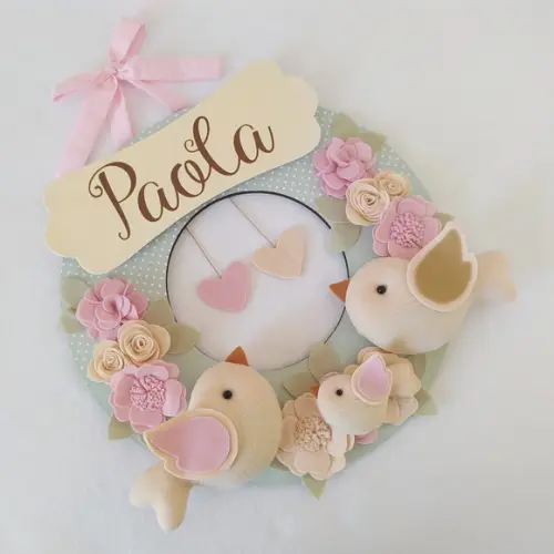 Guirlanda Passarinhos de Feltro Verde e Rosa - Paola