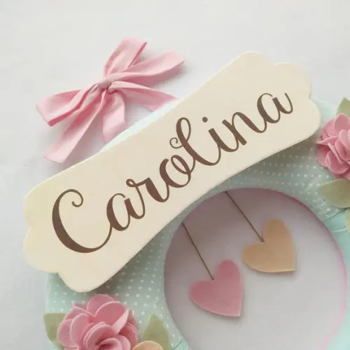 Guirlanda Passarinhos de Feltro Verde e Rosa Carolina