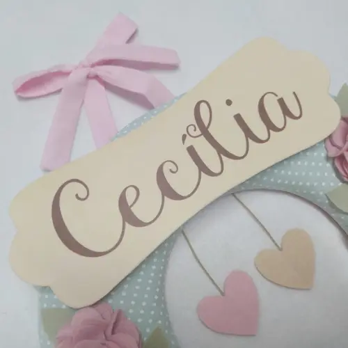Guirlanda Passarinhos de Feltro Verde e Rosa Cecília
