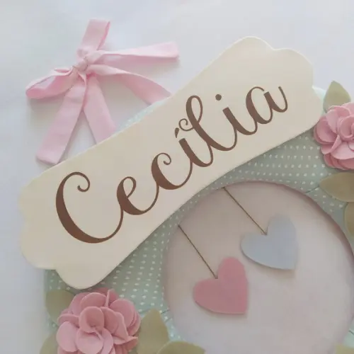 Guirlanda Passarinhos de Feltro Verde e Rosa Cecília